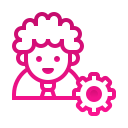 Cartoon icon of man and cog