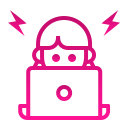 Cartoon icon of figure using laptop