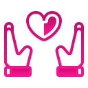 Cartoon icon of two hands holding love heart